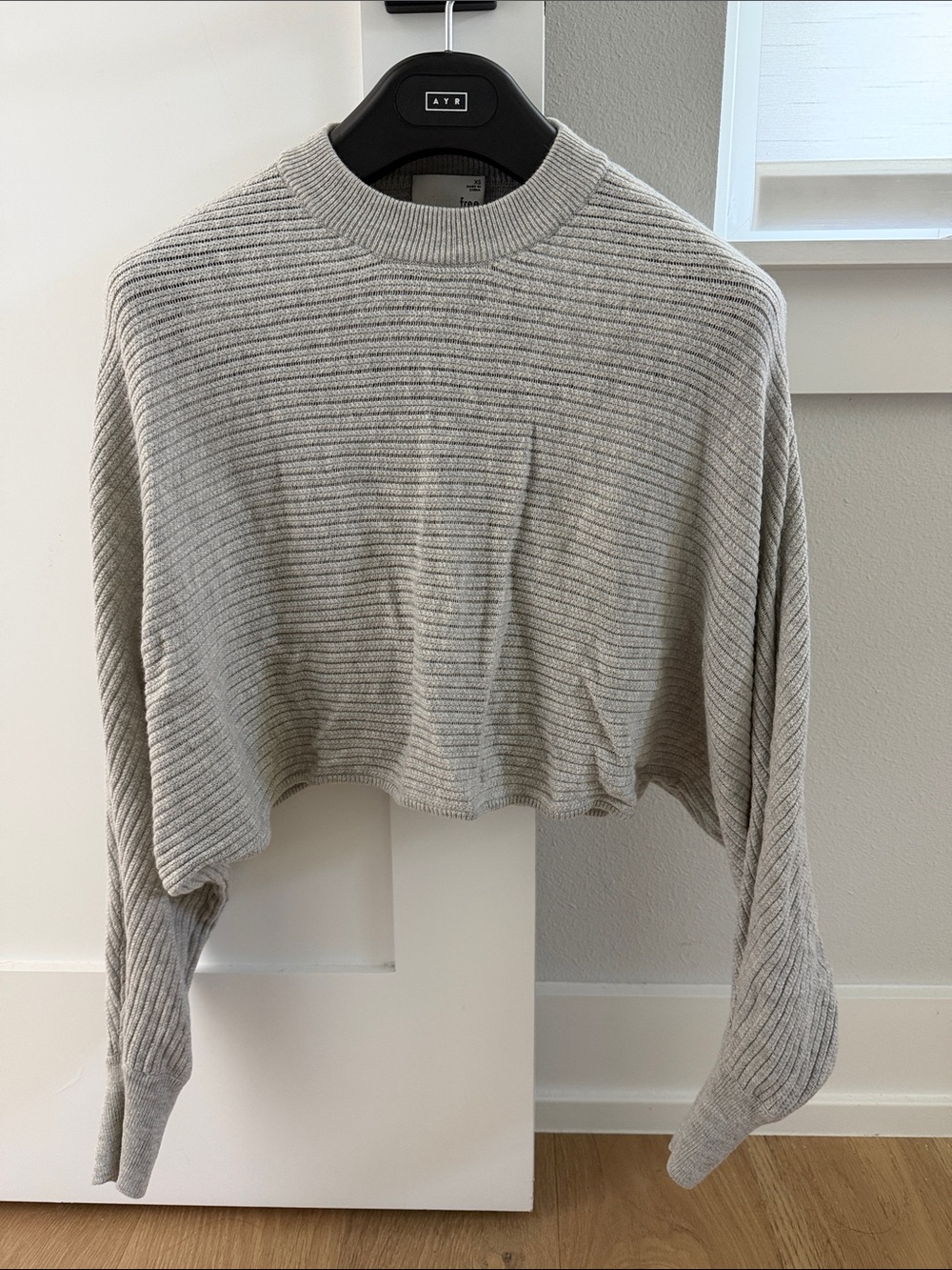 Aritzia Cropped Ribbed Merino Wool Sweater - Light Gray